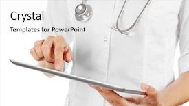  Presentation with teachers working around a table - Audience pleasing slide deck consisting of modern wireless technology - female doctor working on digital backdrop and a  colored foreground