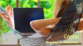  Presentation with laptop wireless - Audience pleasing presentation theme consisting of modern wireless technology - young woman lying backdrop and a tawny brown colored foreground