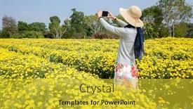  Presentation with take - Slide set with modern-woman-stand-and-take background and a yellow colored foreground