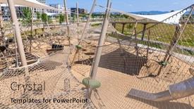  Presentation with children climbing - PPT theme with modern-wooden-playground-and-climbing background and a coral colored foreground