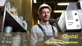  Presentation with paint bucket - PPT theme featuring modern worker with plastic bucket background and a  colored foreground