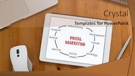  Presentation with desk - Presentation with modern-working-desk-with-tablet background and a coral colored foreground