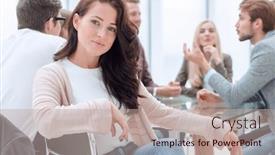  Presentation with modern - PPT layouts with modern-young-businesswoman-sitting background and a coral colored foreground