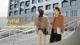  Presentation with employees - PPT theme with modern-young-employees-in-quiet and a  colored foreground