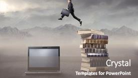  Presentation with modernization - Cool new presentation with modernization - businessman jumping from some books backdrop and a gray colored foreground
