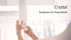  Presentation with light bulb - PPT theme consisting of modernization - man changing light bulb background and a pink colored foreground