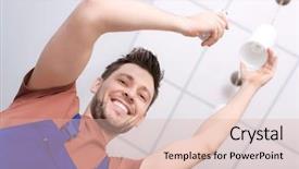  Presentation with modernization - Presentation theme consisting of modernization - man changing light bulb background and a lemonade colored foreground