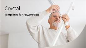  Presentation with modernization - Beautiful theme featuring modernization - senior man installing a ceiling backdrop and a light gray colored foreground