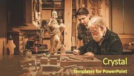  Presentation with modernization - Slide deck enhanced with modernization - senior restorer and his apprentice background and a tawny brown colored foreground