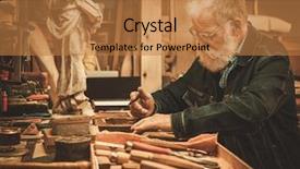  Presentation with decor - Cool new slide deck with modernization - senior restorer working with antique backdrop and a coral colored foreground