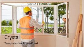  Presentation with process - Beautiful PPT theme featuring modernization - window construction glaziery process backdrop and a coral colored foreground