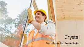  Presentation with construction work - Colorful PPT layouts enhanced with modernization - window construction work in woodhouse backdrop and a lemonade colored foreground