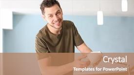  Presentation with alternative energy idea light bulb - PPT theme consisting of modernization background - man changing light bulb background and a  colored foreground