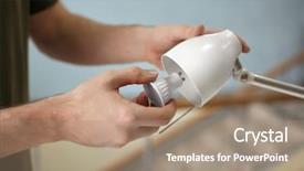  Presentation with light bulb - PPT theme enhanced with modernization background - man changing light bulb background and a  colored foreground