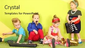  Presentation with trumpet - Presentation design enhanced with mods two girls and two background and a blonde colored foreground