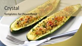  Presentation with vegetarian - Colorful PPT theme enhanced with baked vegetarian zucchini boats courgette backdrop and a yellow colored foreground