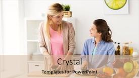  Presentation with family healthy eating - PPT theme featuring marrow - cooking food healthy eating family background and a coral colored foreground