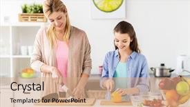  Presentation with family healthy eating - PPT theme with marrow - cooking food healthy eating family background and a coral colored foreground