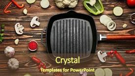  Presentation with fresh fruits vegetables dairy meat - Colorful slide deck enhanced with empty grill pan with fresh backdrop and a tawny brown colored foreground