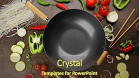  Presentation with cooking - Cool new presentation with empty wok pan with fresh backdrop and a tawny brown colored foreground