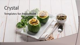  Presentation with vegetarian - PPT layouts having vegetarian stuffed zucchinis with capers background and a white colored foreground