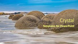 Presentation with new zealand - Beautiful PPT theme featuring moeraki-boulders-new-zealand-south backdrop and a violet colored foreground