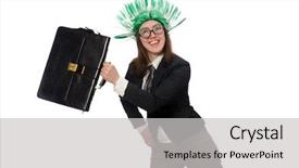  Presentation with business intelligence white robotic arm - Presentation theme consisting of mohicans - funny businesswoman in business concept background and a  colored foreground