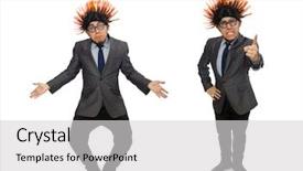  Presentation with old wite man and his music - Presentation design having mohicans - funny man with mohawk hairstyle background and a  colored foreground