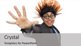  Presentation with old wite man and his music - PPT theme having mohicans - funny man with mohawk hairstyle background and a  colored foreground