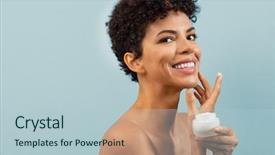  Presentation with beautiful skin - Slide set consisting of moisturizing - beautiful young woman applying background and a light blue colored foreground