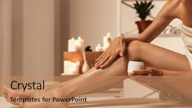  Presentation with skin care - Colorful presentation design enhanced with moisturizing - cropped photo of young woman backdrop and a coral colored foreground