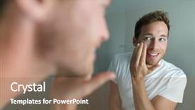  Presentation with beauty product - Presentation theme having acne - face cream young man putting background and a coral colored foreground