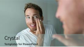  Presentation with healthy aging - PPT theme with moisturizing - man skin care putting moisturizer background and a light gray colored foreground