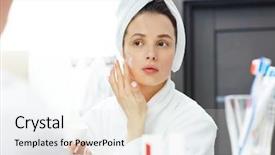  Presentation with customer service face of pretty - Slide set consisting of pretty girl applying moisturizing cream background and a sky blue colored foreground