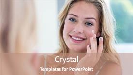  Presentation with cream - Presentation theme featuring moisturizing - smiling pretty woman applying cream background and a coral colored foreground