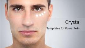  Presentation with eye care - Audience pleasing PPT layouts consisting of moisturizer applied under his eye backdrop and a light gray colored foreground