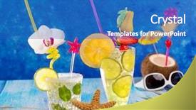  Presentation with tropical flowers - Amazing presentation theme having mojito and lemon lime cocktails in tropical caribbean blue wood with starfish flowers and coconut backdrop and a teal colored foreground