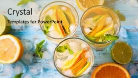  Presentation with cold water - Slide deck with mojito cocktail - refreshing cold citrus water background and a yellow colored foreground
