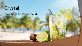  Presentation with blur - Beautiful slide set featuring mojito cocktail - summer drink with blur beach backdrop and a light blue colored foreground