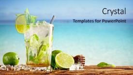  Presentation with blur - PPT theme consisting of mojito cocktail - summer drinks with blur beach background and a light blue colored foreground