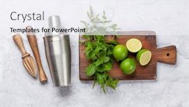  Presentation with utensils - PPT theme consisting of mojito-cocktail-ingredients-and-drinks background and a sky blue colored foreground