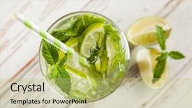  Presentation with cocktail black and white - Cool new PPT theme with mojito cocktail on white wood backdrop and a mint green colored foreground