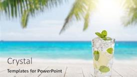  Presentation with palm leaves - Theme featuring mojito-cocktail-on-wooden-table background and a lemonade colored foreground