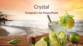  Presentation with sunset beach - Beautiful PPT theme featuring mojito drink served on wooden backdrop and a lemonade colored foreground