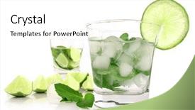  Presentation with fresh water splash green apple isolated white - Audience pleasing theme consisting of mojito drinks isolated on white backdrop and a  colored foreground