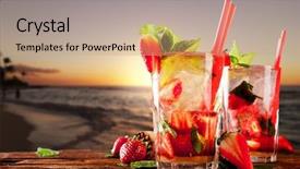  Presentation with ocean - PPT theme enhanced with mojito drinks on wood background and a coral colored foreground