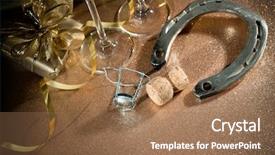  Presentation with two glasses of champagne - Presentation theme featuring mojo - cork from champagne bottle background and a coral colored foreground