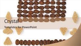  Presentation with ingredients brown sugar coffee beans - Beautiful theme featuring molasses - geometric roasted coffee beans pattern backdrop and a coral colored foreground