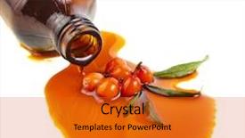  Presentation with spilling - Cool new PPT theme with molasses - sea-buckthorn oil spilling spot backdrop and a gold colored foreground