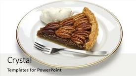  Presentation with banoffee pie cake on white - Slides enhanced with molasses - slice of pecan pie isolated background and a soft green colored foreground